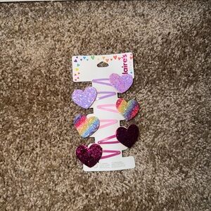 Claire's Heart Glitter Hair Clips - Pink, Purple & Rainbow